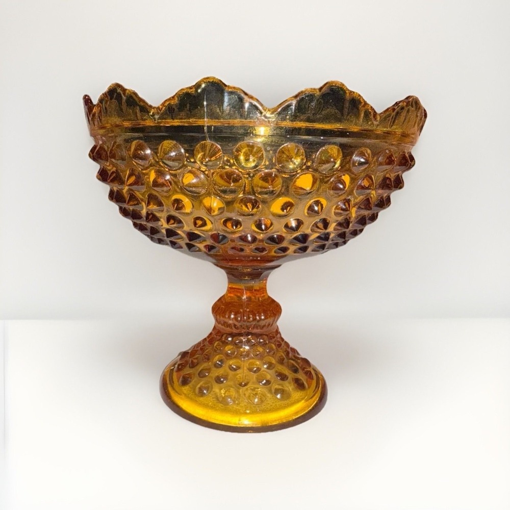Vintage Fenton Amber Glass Hobnail Pedistal Candy Dish No Lid EUC